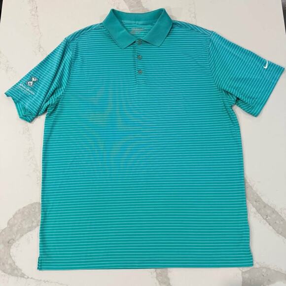 Nike Golf Tour Performance DriFit Polo Mens XL Teal Stripe NaplesGrande GolfClub - Picture 1 of 7